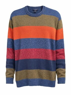 Lands’ End Drifter Striped Cotton Sweater XXL Blue Orange